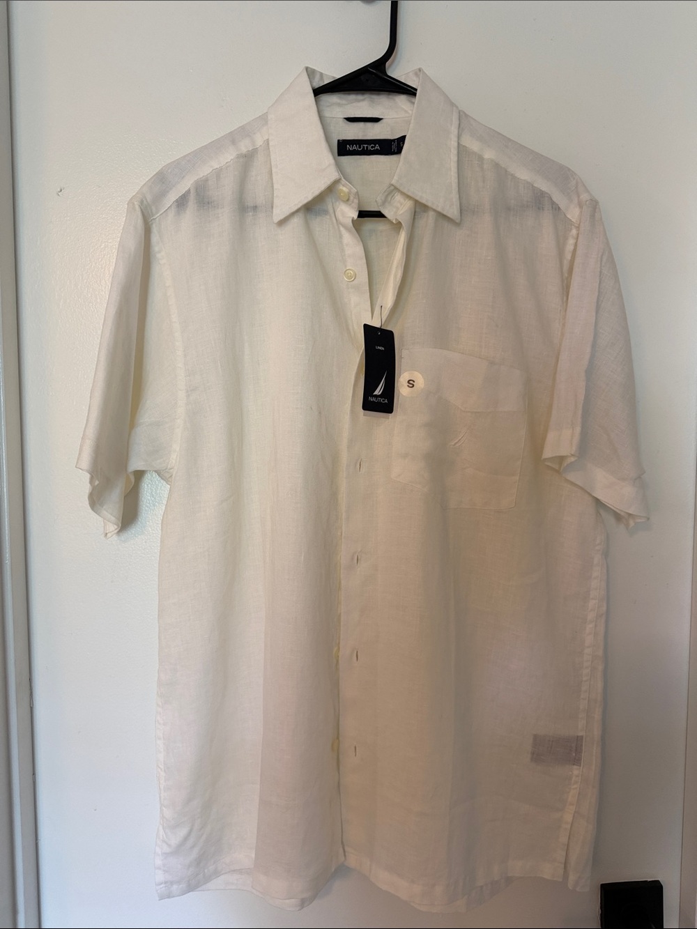 Nautica Men's 100% Linen Short Sleeve Button Down Shirt NWT White Cream Size S